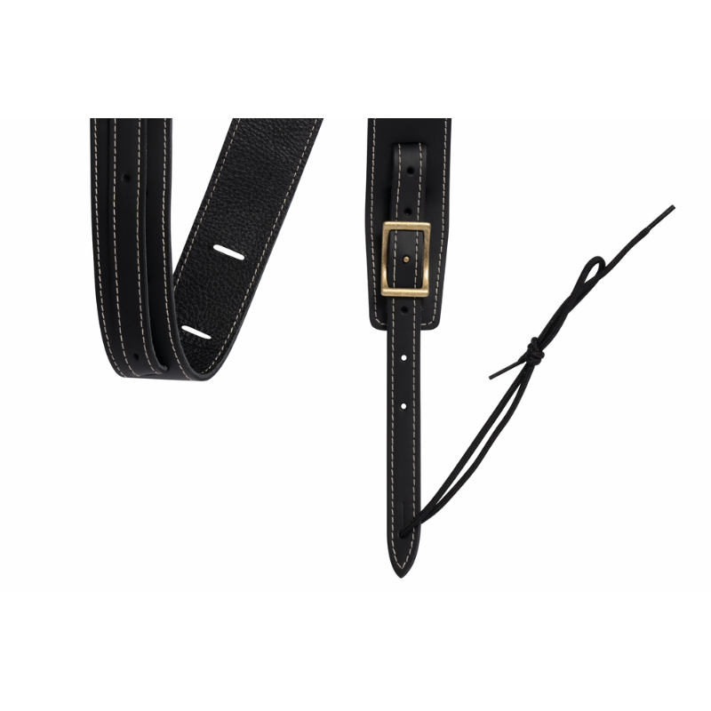 Gibson Troubadour Black Leather Guitar Strap 2" Wide Adjustable 40" to 65" with Headstock String — view 3