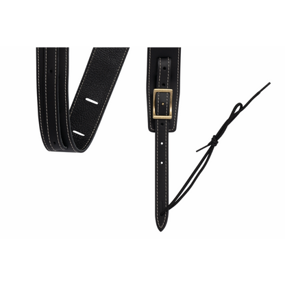 Gibson Troubadour Black Leather Guitar Strap 2" Wide Adjustable 40" to 65" with Headstock String — view 3