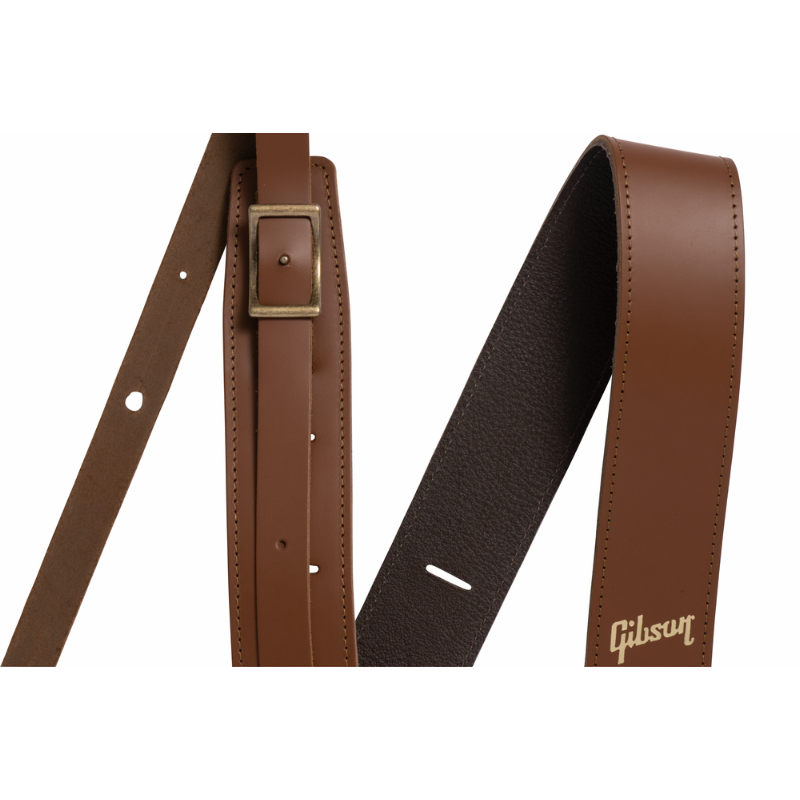 Gibson Troubadour Leather Guitar Strap Brown 2" Wide Adjustable 40"-65" with Headstock String — view 2
