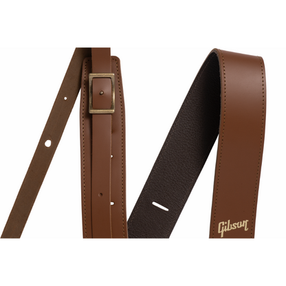 Gibson Troubadour Leather Guitar Strap Brown 2" Wide Adjustable 40"-65" with Headstock String — view 2