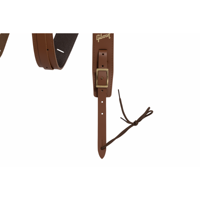 Gibson Troubadour Leather Guitar Strap Brown 2" Wide Adjustable 40"-65" with Headstock String — view 3