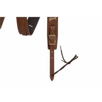 Gibson Troubadour Leather Guitar Strap Brown 2" Wide Adjustable 40"-65" with Headstock String — view 3