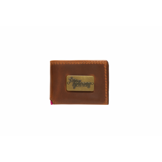 Gibson Lifton Brown Full-Grain Leather Wallet with Pink Plush Interior