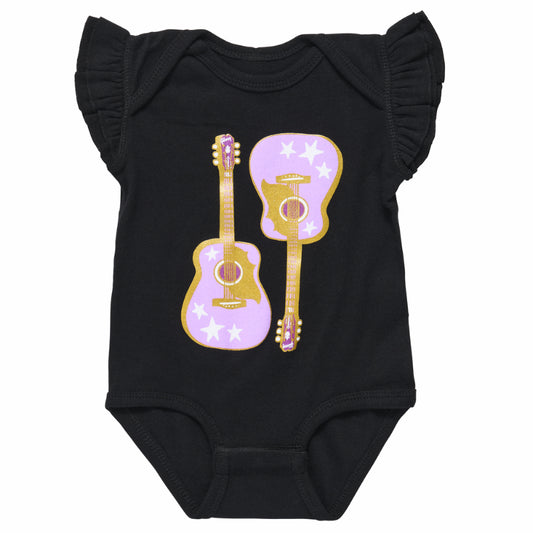 Gibson Pink Guitar Baby Onesie (Black), 0-3 Months, Cotton/Polyester Blend