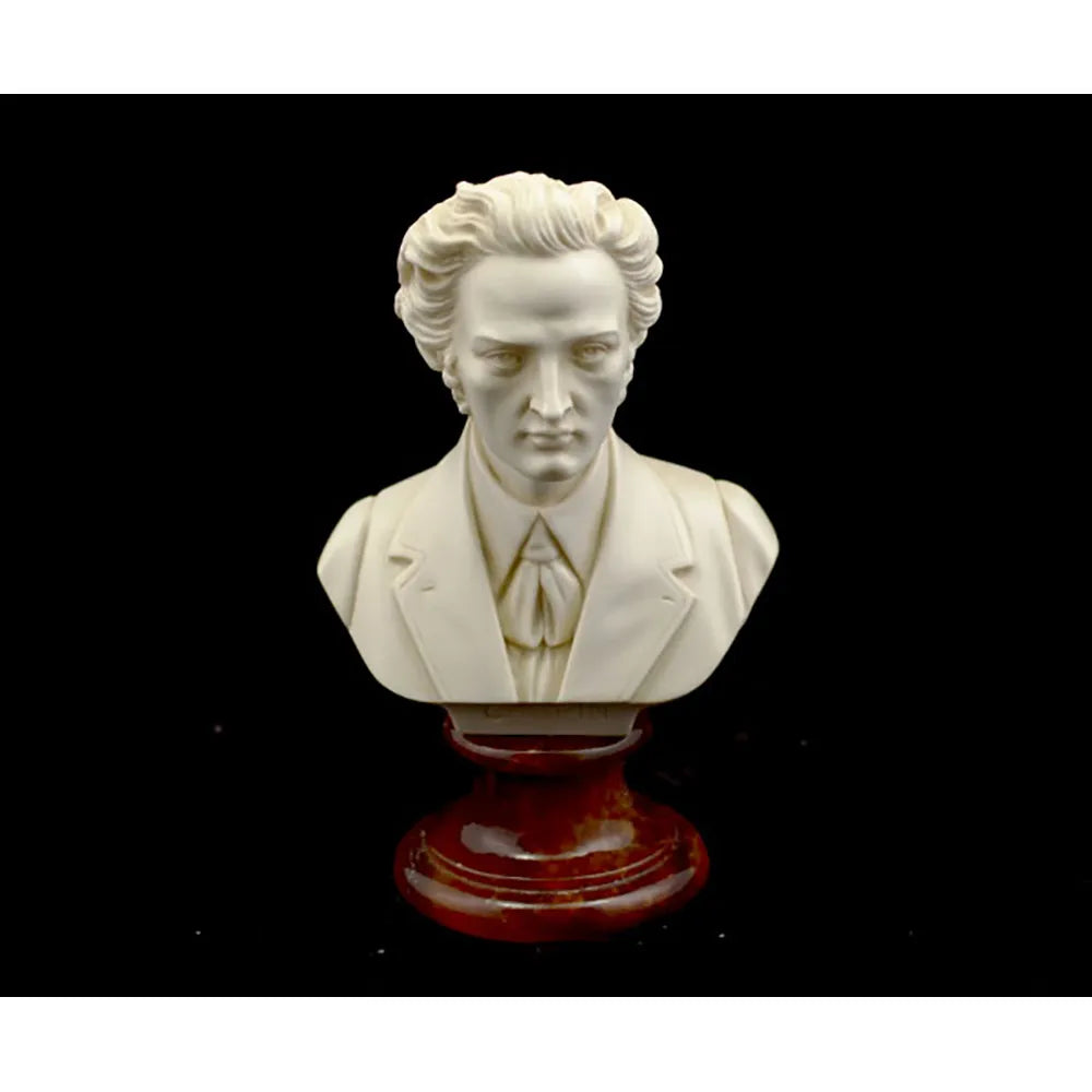 Bust 15cm Crush Marble Chopin Patina - Musician Bust from Cav. Arnaldo Giannelli, Volterra, Made of Recomposed Stone and Resin