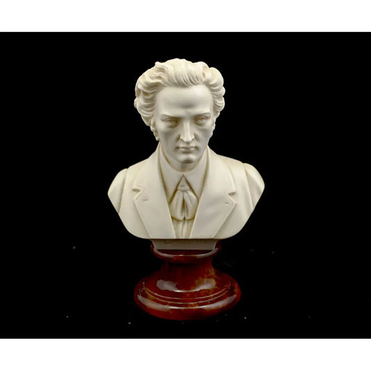 Chopin Bust 15cm - Marble and Alabaster Blend, Patina Finish