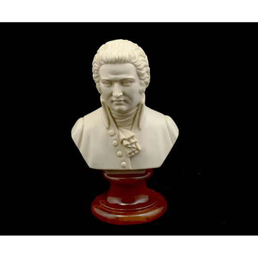Bust 15cm Crush Marble Mozart Patina - Musician Bust from Cav. Arnaldo Giannelli, Volterra, Made of Recombined Stone and Resin
