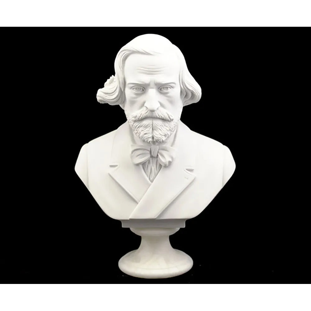 Bust 30cm Crushed Marble Verdi - Musician Bust by Cav. Arnaldo Giannelli, Volterra, Alabaster & Marble Powder, Detailed Artisan Craftsmanship