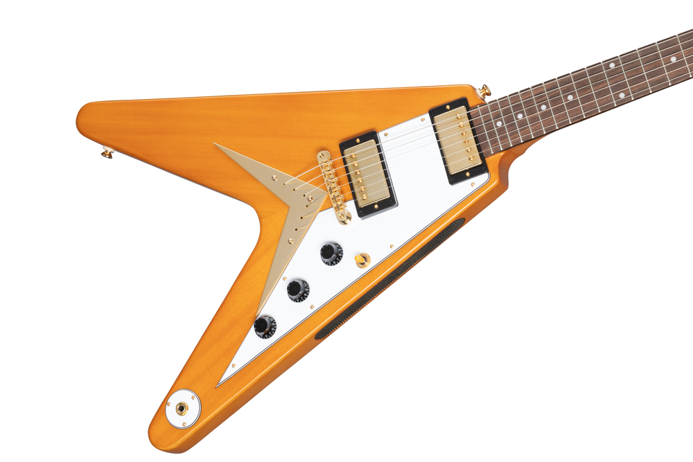 Epiphone 1958 Korina Flying V Electric Guitar Aged Natural & White Pickguard w/ Hard Case — view 2