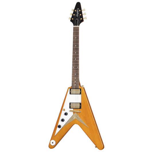 Epiphone 1958 Korina Flying V Electric Guitar Left Handed White Pickguard Aged Natural w/ Hard Case