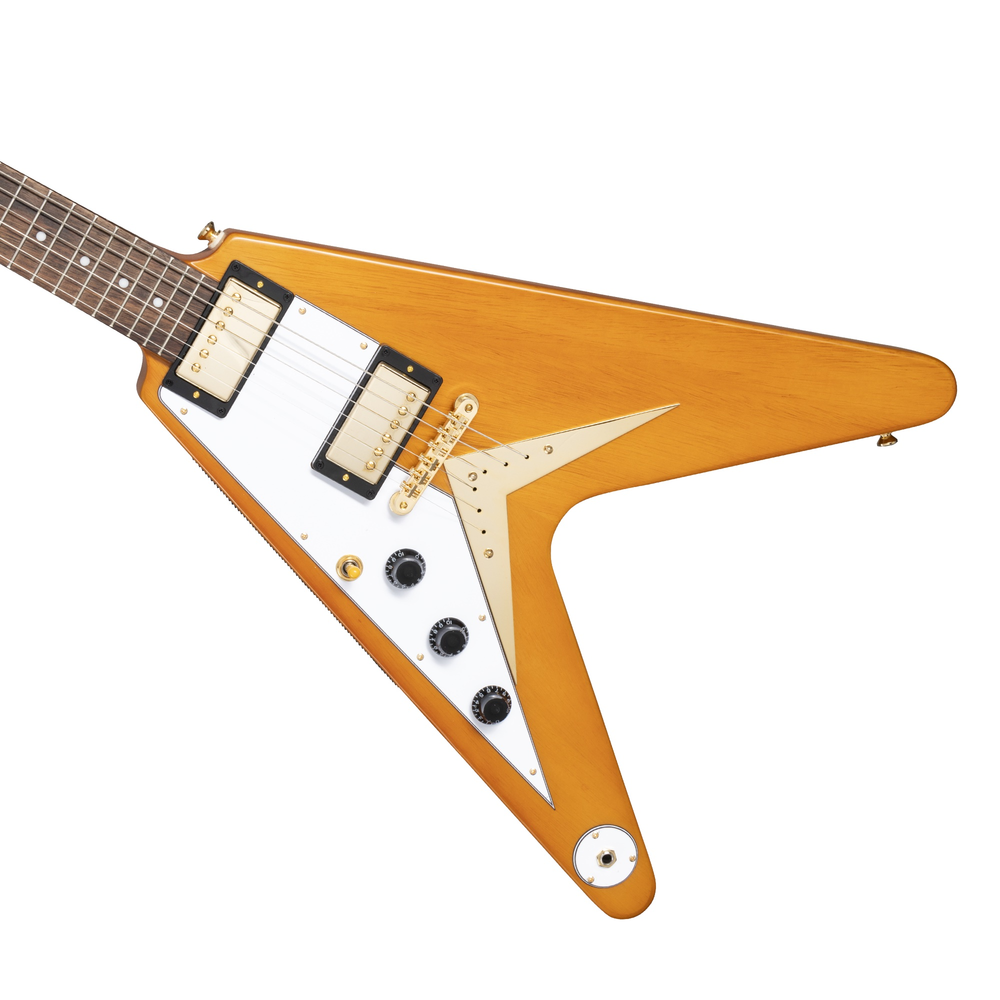 Epiphone 1958 Korina Flying V Electric Guitar Left Handed White Pickguard Aged Natural w/ Hard Case — view 2