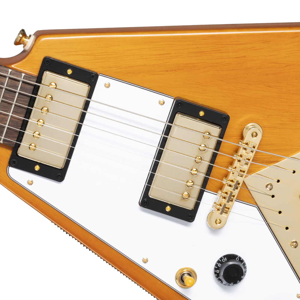 Epiphone 1958 Korina Flying V Electric Guitar Left Handed White Pickguard Aged Natural w/ Hard Case — view 3