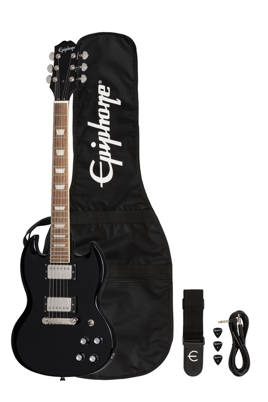 The Epiphone Power Players SG Pack Dark Matter Ebony