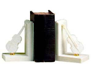 Violin Bookends - Pair of Detailed Alabaster and Marble Stone Decor from Volterra, Italy