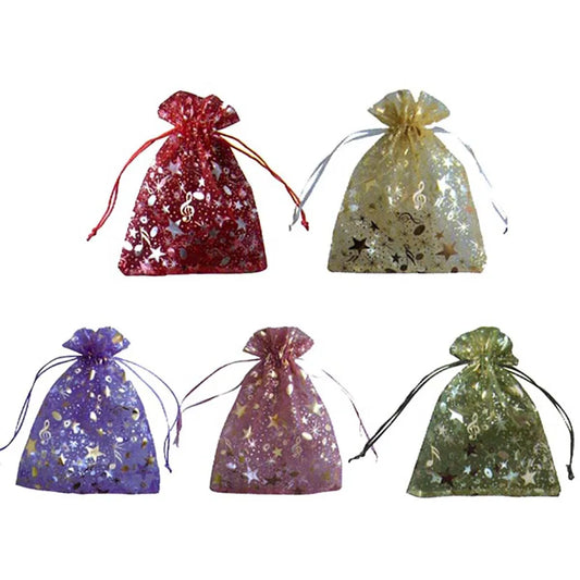 Small Drawstring Bag with Music Notes - 210mm x 160mm, Available in Green, Pink, Gold, Red, Blue