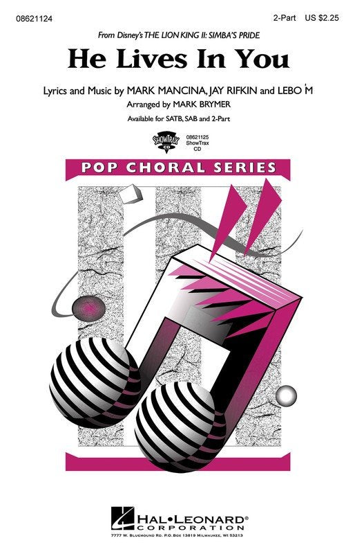 He Lives in You from The Lion King 2 — 2-Part Choral Score (Hal Leonard Disney Choral)
