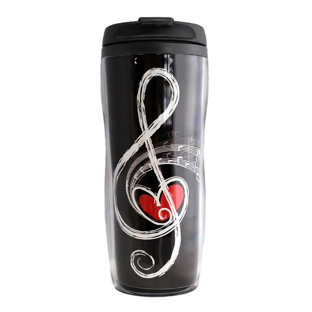 Commuter Cup - Black Treble Clef & Music