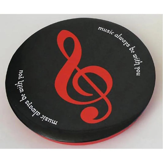 Money Deposit Can - Black with Red Clef, 16cm Diameter Tin Money Box with Plastic Back and Pop-Out Stand
