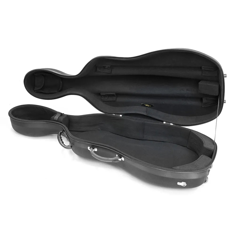 HQ Lightweight Hard Cello Bag with Wheels - Black 4/4, Holds 2 Bows, EVA Shell, Backpack Straps, Neck Restraint, 5kg — view 3