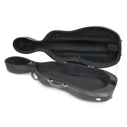 HQ Lightweight Hard Cello Bag with Wheels - Black 3/4, Holds 2 Bows, EVA Shell, Backpack Straps, Neck Restraint, 4.8kg — view 3