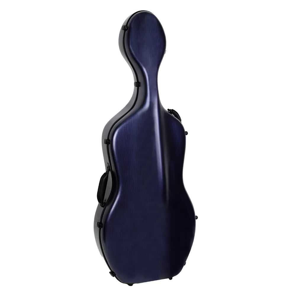 HQ Polycarbonate Cello Case Brushed Blue 4/4 with Wheels and Backpack Straps