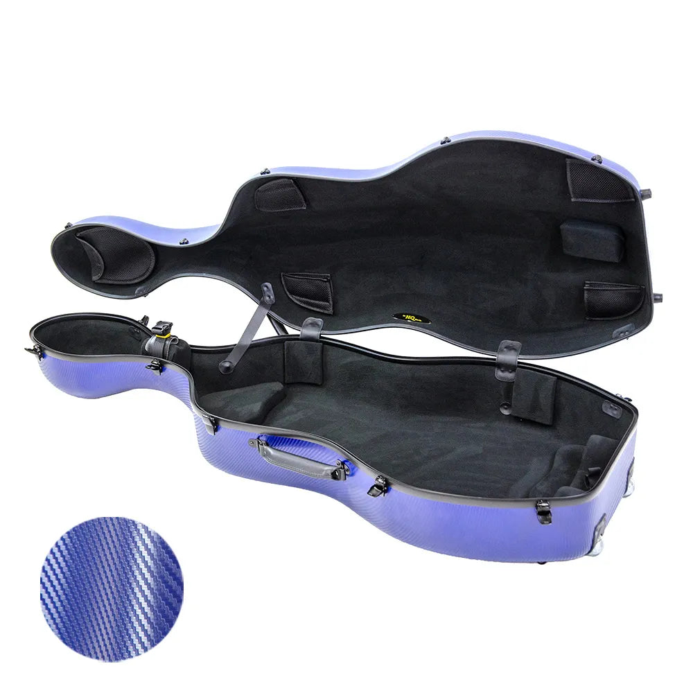 HQ Polycarbonate Cello Case Textured Blue with Padding, Wheels, and Backpack Straps — view 2