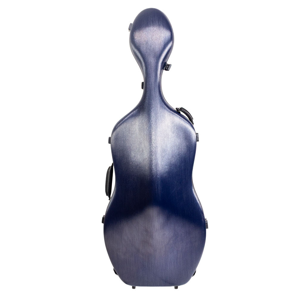 HQ Nouveau Cello Case Brushed Blue Polycarbonate Lightweight with Wheels and Backpack Straps