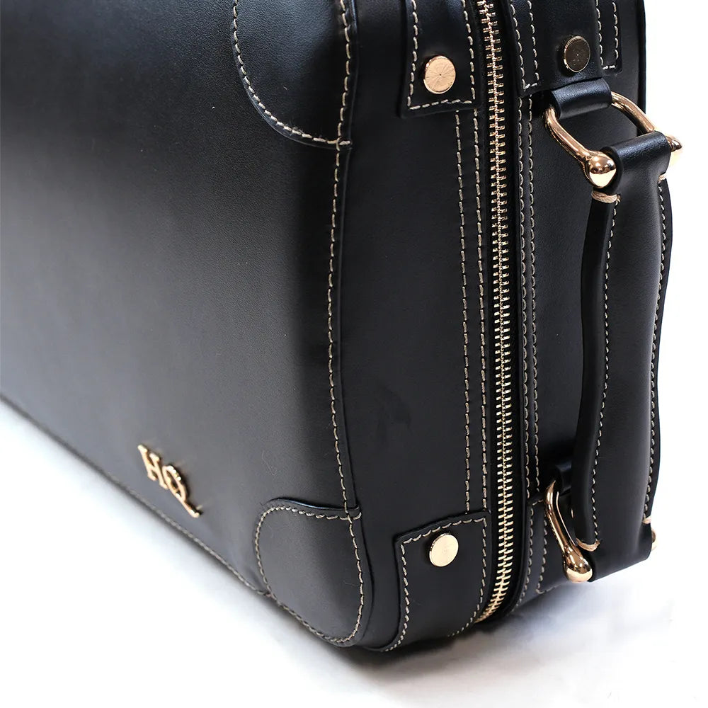 HQ Prestige Italian Leather Oblong Violin Case - Black, Carbon-Fibre Shell, Gold Zippers, Deerskin Lining, Removable Accessory Pouch, 3.8kg — view 4