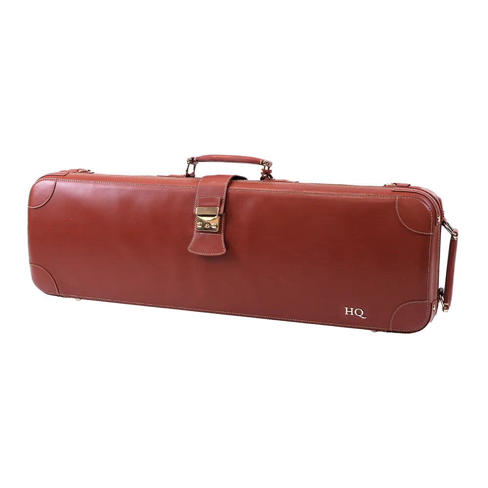 HQ Prestige Italian Leather Oblong Violin Case - Brown with Carbon-Fibre Shell and Gold Fittings