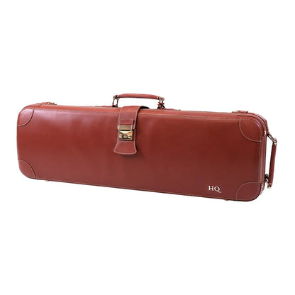 HQ Prestige Italian Leather Oblong Violin Case - Brown with Carbon-Fibre Shell and Gold Fittings