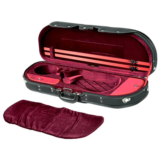 HQ Lightweight Half Moon Violin Case Black and Wine with Velour Interior and External Music Pocket