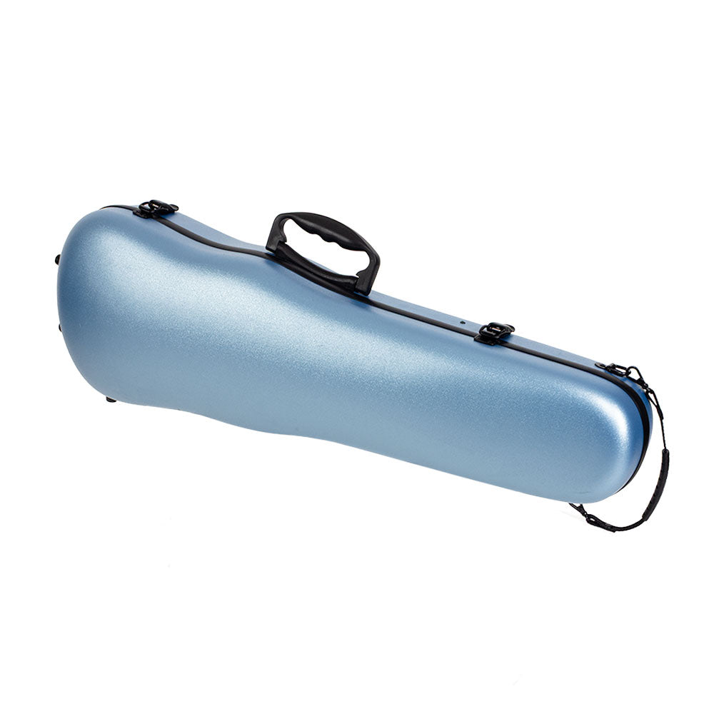 HQ ABS Shaped Violin Case Pastel Blue with velvet lining, shoulder straps, locks, and adjustable support