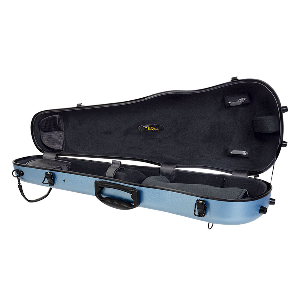 HQ ABS Shaped Violin Case Pastel Blue with velvet lining, shoulder straps, locks, and adjustable support — view 3