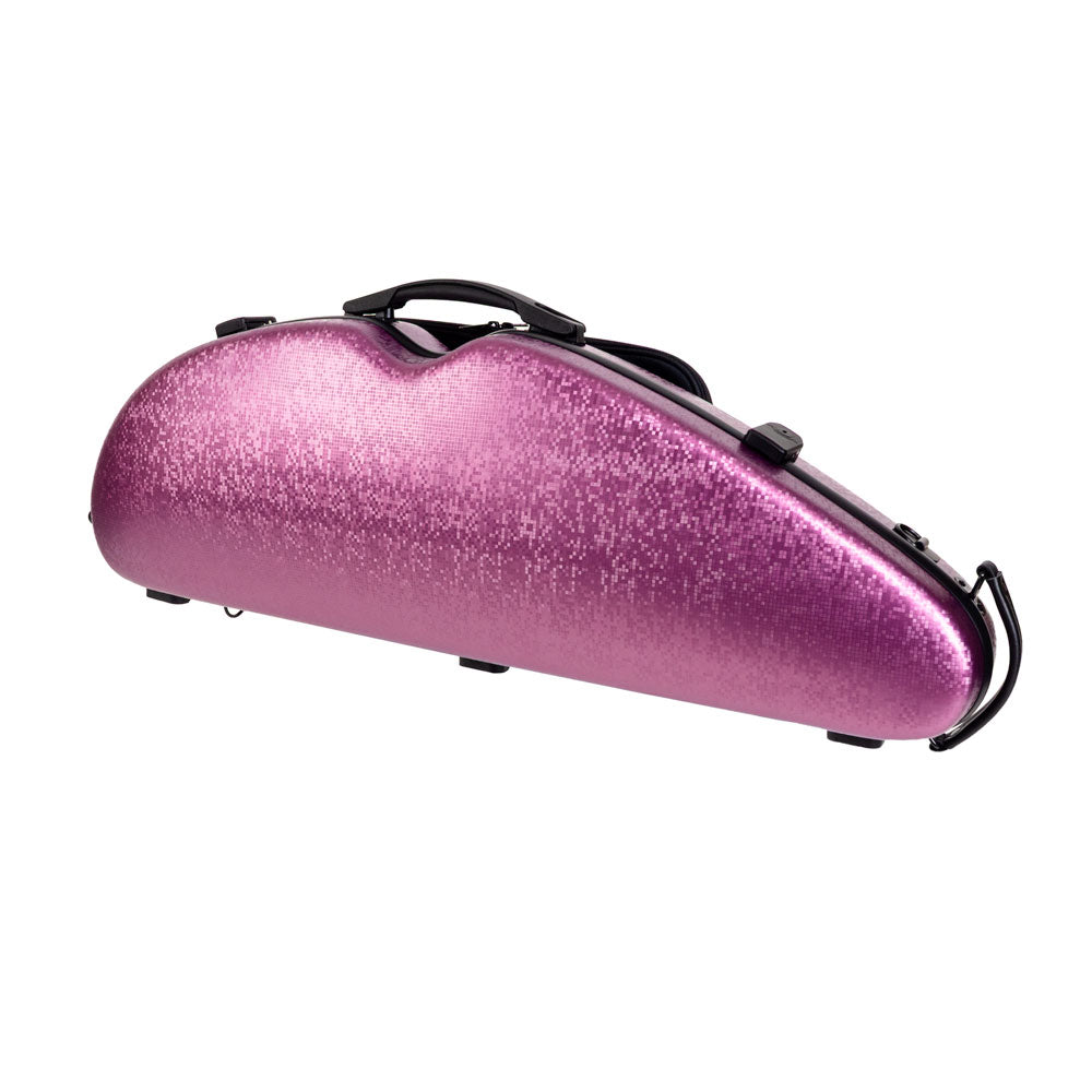 HQ Nouveau PC Half Moon Violin Case DIGI Pink for 4/4-1/2 sizes with adjustable neck support and accessory features