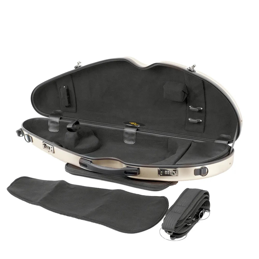 HQ PC Half Moon Violin Case with Blanket, Pouch, 2 Bow Holders, Lightweight, Padded Straps, Locks, External Music Bag - Champagne — view 2