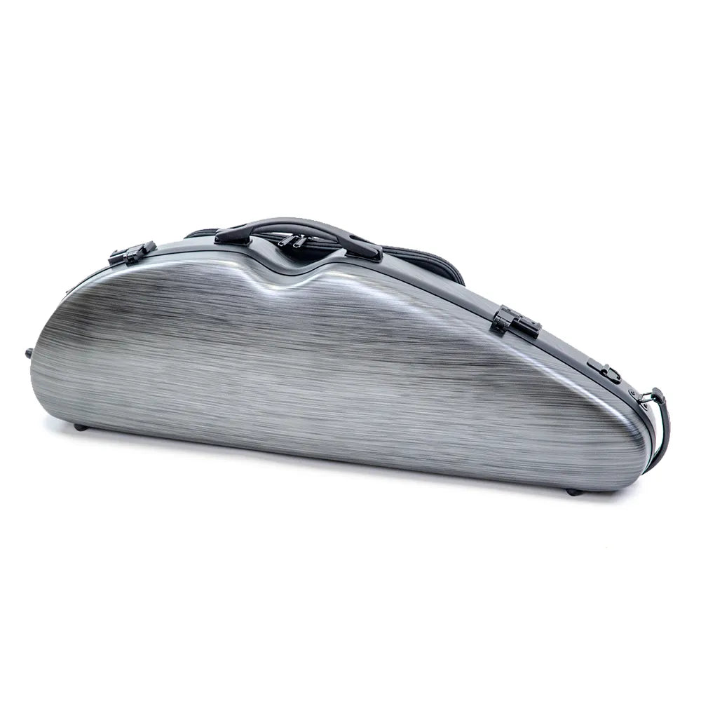 HQ PC Half Moon Violin Case Silver & Black Adjustable 4/4-1/2 with Blanket, Pouch, 2 Bow Holders, Lightweight Design