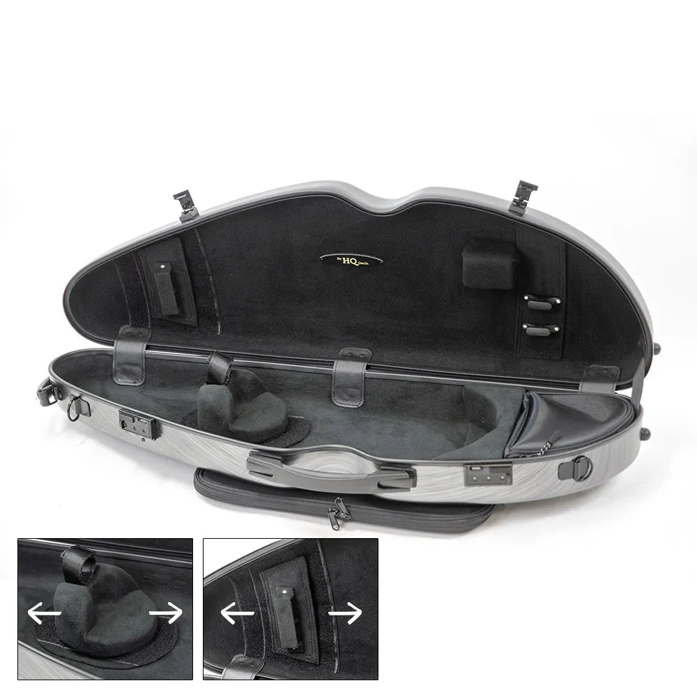 HQ PC Half Moon Violin Case Silver & Black Adjustable 4/4-1/2 with Blanket, Pouch, 2 Bow Holders, Lightweight Design — view 2