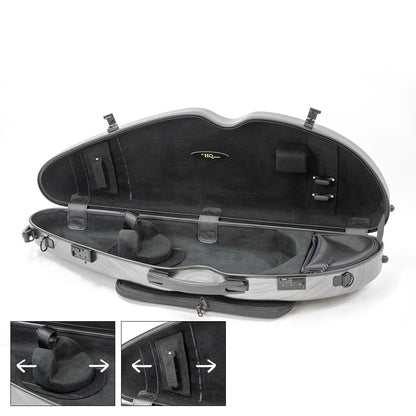 HQ PC Half Moon Violin Case Silver & Black Adjustable 4/4-1/2 with Blanket, Pouch, 2 Bow Holders, Lightweight Design — view 2