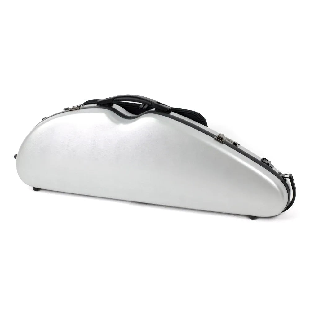 HQ Half Moon Violin Case Brushed Silver with Blanket and External Music Bag