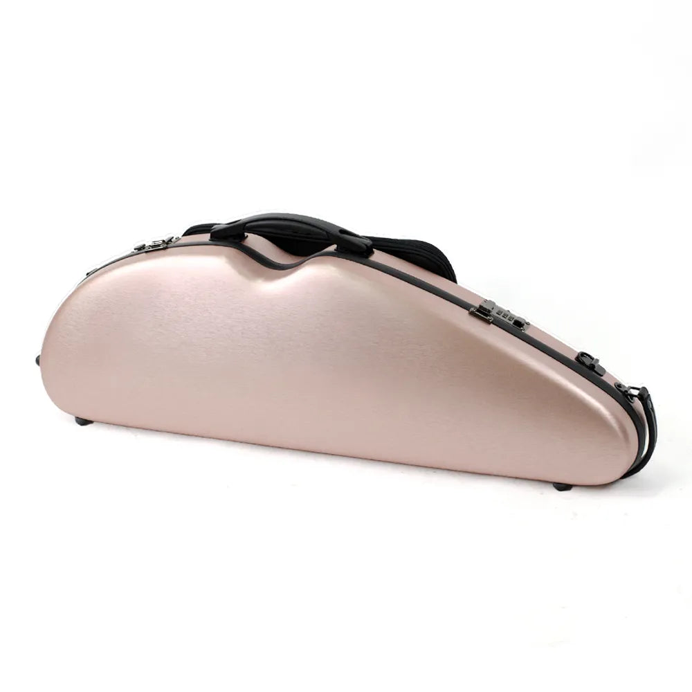 HQ PC Half Moon Violin Case Brushed Rose Gold Adjustable 4/4-1/2 with External Music Bag and Padded Shoulder Straps