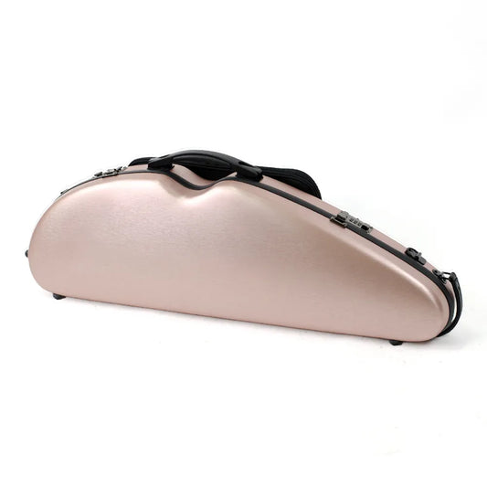 HQ PC Half Moon Violin Case Brushed Rose Gold Adjustable 4/4-1/2 with External Music Bag and Padded Shoulder Straps