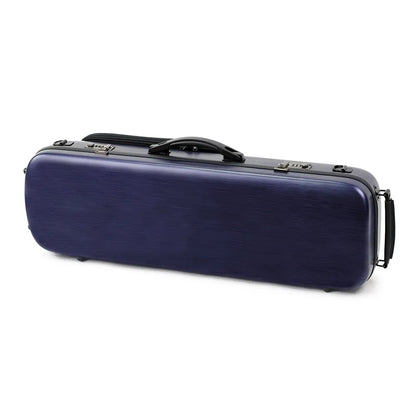 HQ Oblong Violin Case Brushed Blue with Blanket, Pouch, 4 Bow Holders, Lightweight, External Music Bag, Combination Locks, Padded Straps
