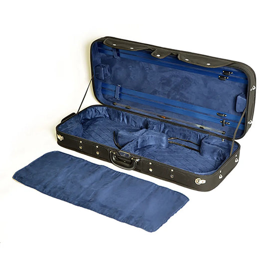 HQ Violin/Viola Double Woodshell Case Black/Blue with Quilted Interior and Storage