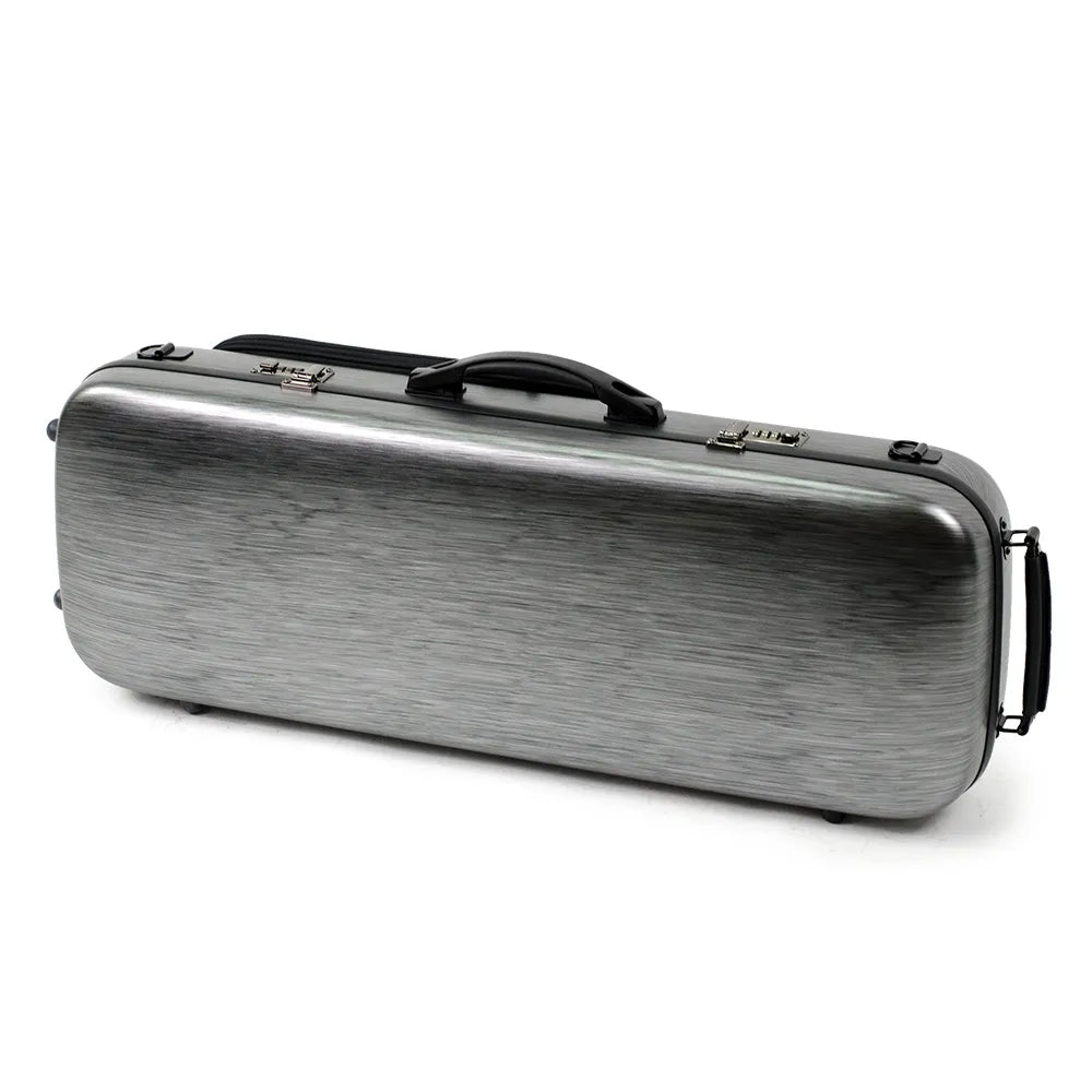 HQ Oblong Viola Case Polycarbonate Matte Silver and Black with Blanket and Pouch