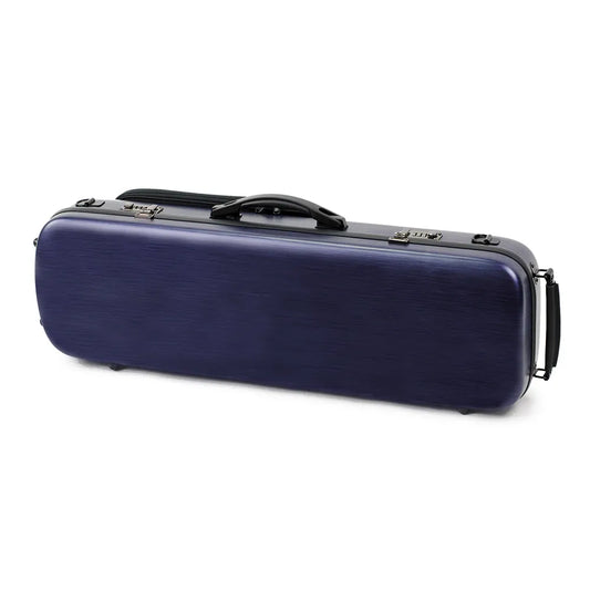 HQ Oblong Viola Case Polycarbonate Brushed Blue with Blanket, Pouch, Bow Holders, Adjustable Neck Support, Music Bag