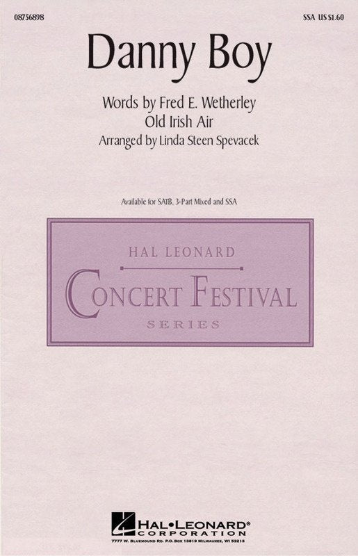 Danny Boy SSA Choral Sheet Music by Hal Leonard, 16 Pages, Performance Time 4:50