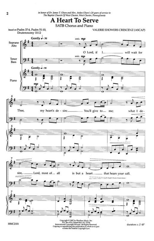 A Heart To Serve Satb (Pod) Octavo