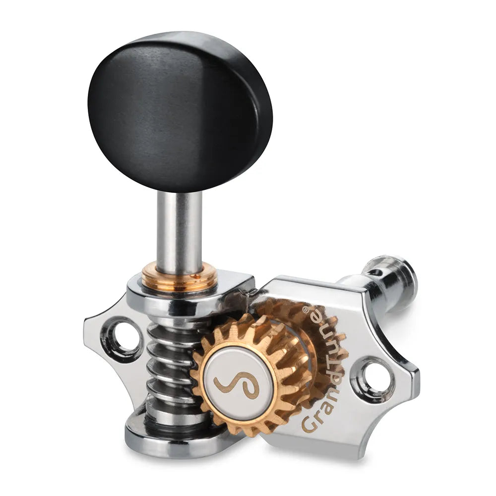 Schaller GrandTune Chrome/Ebony Uke Tuning Machines - 18:1 Gear Ratio, Velvet-Tec Technology, Precision Design, Maintenance-Free Performance