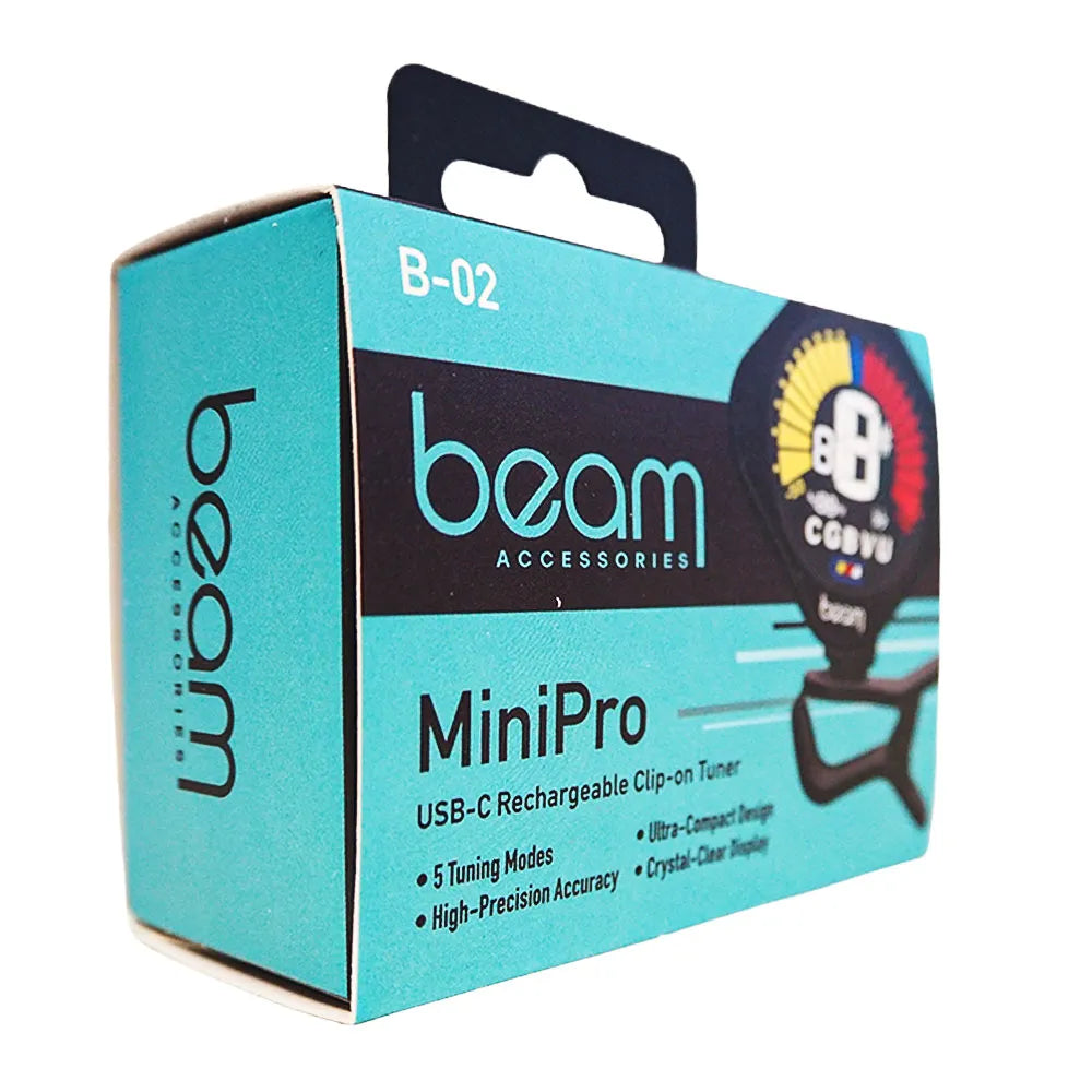Beam Accessories MiniPro Rechargeable Clip-on Tuner B-02 with USB-C, High-Contrast Display, 5 Tuning Modes, Auto Power-Off, 360° Rotation — view 5