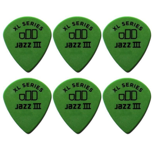 6 x Jim Dunlop Tortex Jazz 3 XL Green .88mm Guitar Picks III 498R
